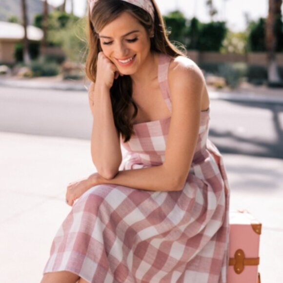 Gal Meets Glam Polly Gingham Picnic Summer Midi Dress Size 2P EUC - Picture 2 of 10